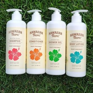Hawaiian Tropic Silky Coconut FULL SIZE - 12.8oz Sham/Cond/Shower Gel/Lotion